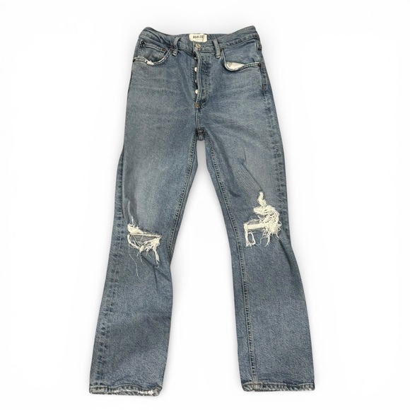 Agolde Denim - AGOLDE Riley High Rise Straight Jeans 26 Distressed Organic Cotton Medium Wash